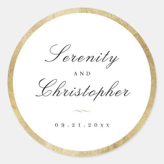 Simple calligraphy script simple wedding favours classic round sticker (Front)