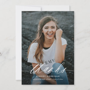 Simple Calligraphy Script Two Photo Graduation Thank You Card