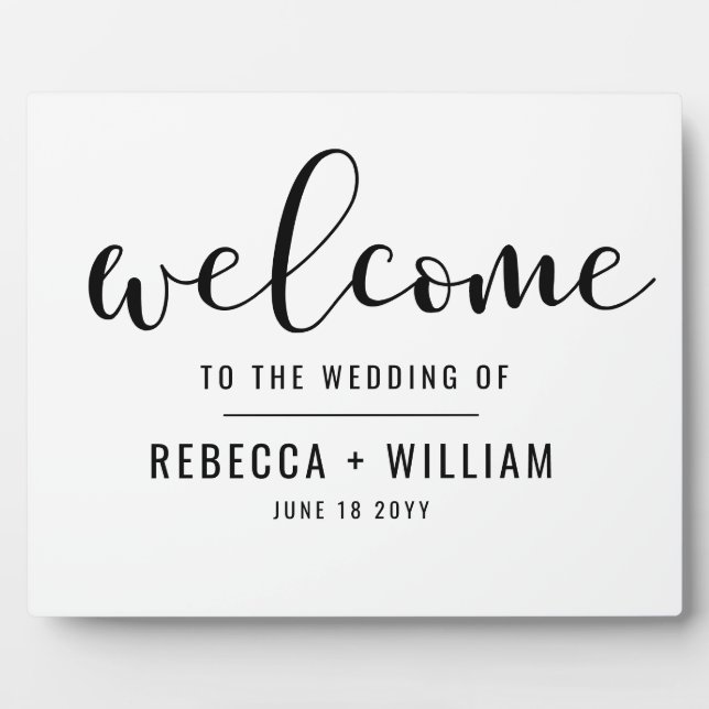 Simple Calligraphy Script Welcome Wedding Plaque (Front)