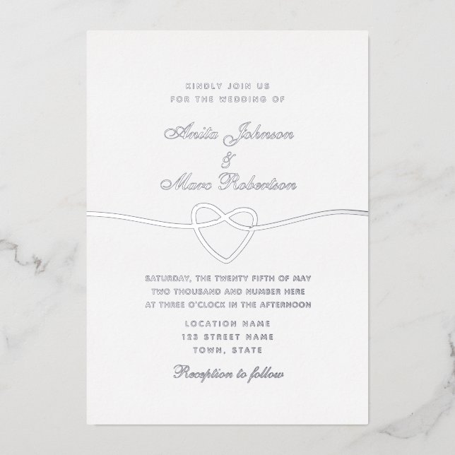 Simple Calligraphy Silver Wedding Foil Invitation (Front)