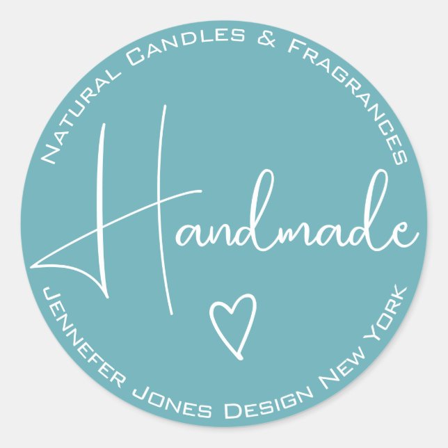 Simple Calligraphy Sky Light Blue Handmade Labels (Front)