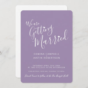 Simple calligraphy text purple white heart wedding invitation