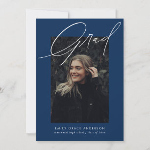Simple Calligraphy Three Photo Blue Graduation Announcement