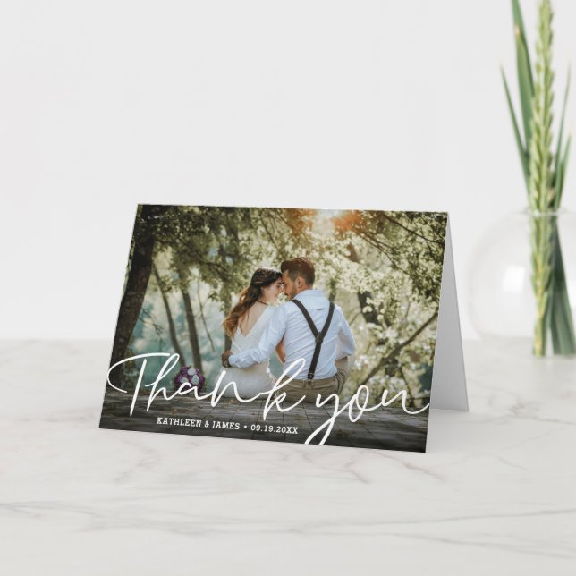 Simple Calligraphy | Wedding Photo Thank You Card (Front)