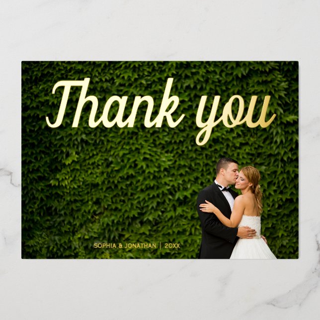 Simple calligraphy wedding photo thank you card (Front)