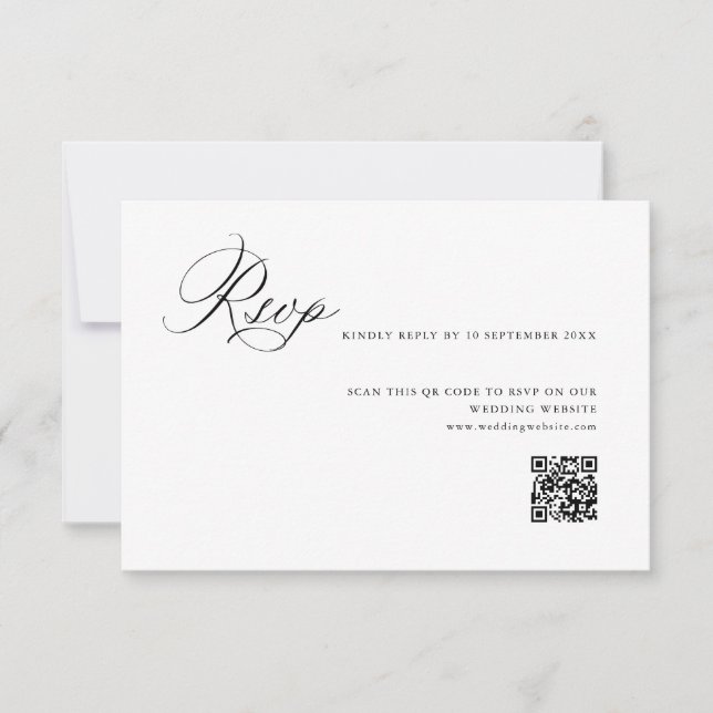 Simple calligraphy wedding QR code RSVP card (Front)
