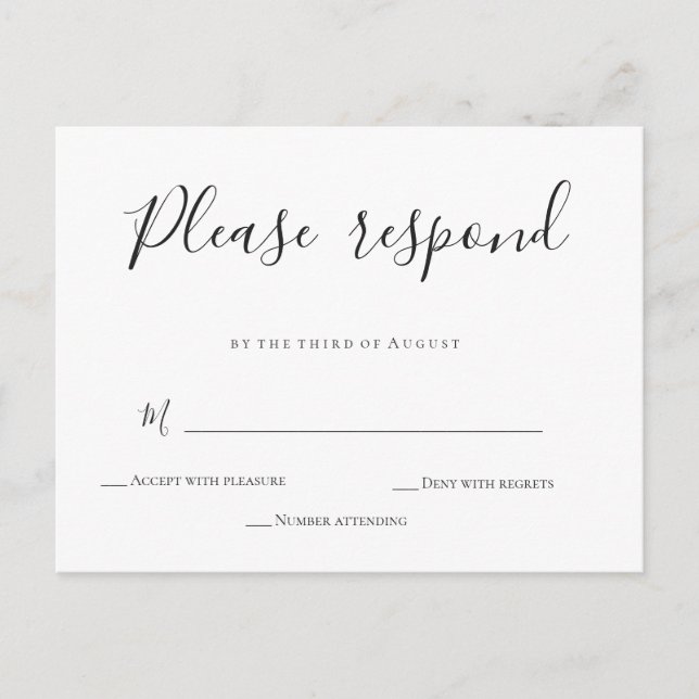 Simple calligraphy wedding RSVP cards (Front)