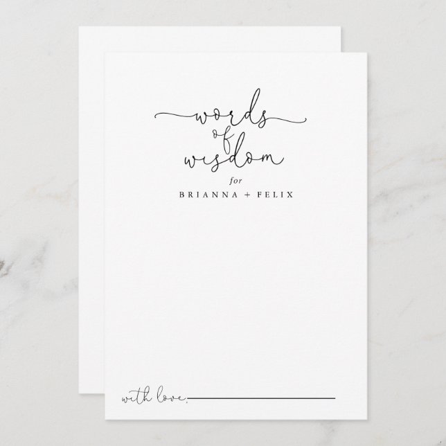 Simple Calligraphy Wedding Words of Wisdom   Advice Card (Front/Back)