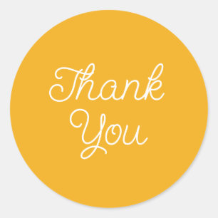 Simple Calligraphy Yellow Flat Thank You Card Classic Round Sticker
