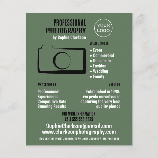 Simple Camera Icon, Photographer, Photography Hire Flyer (Front)