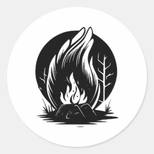 Simple Campfire Elegance in Black and White Classic Round Sticker