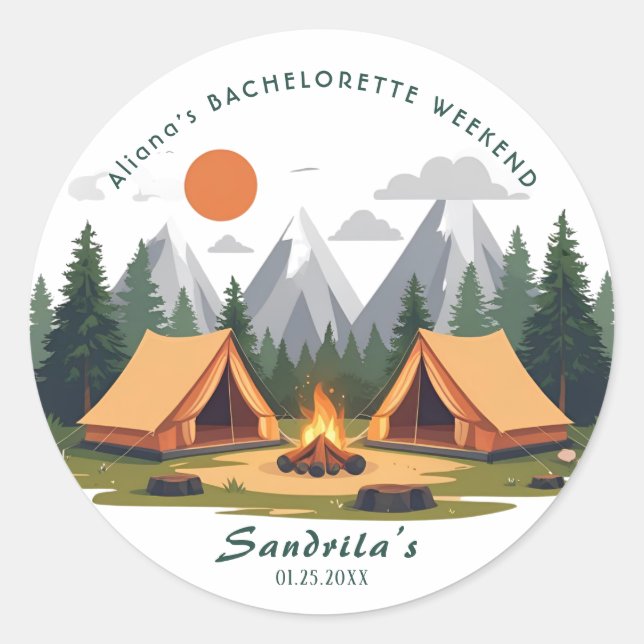 Simple Camping Weekend Bachelorette Party  Classic Round Sticker (Front)