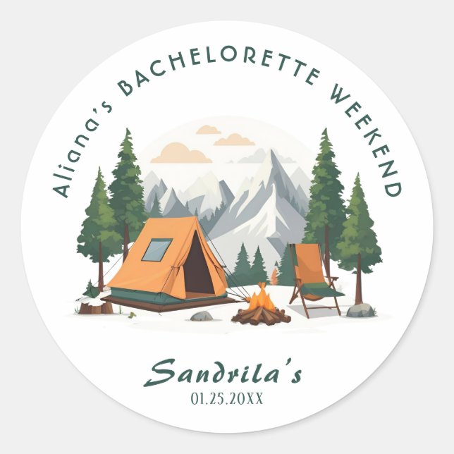 Simple Camping Weekend Bachelorette Party  Classic Round Sticker (Front)