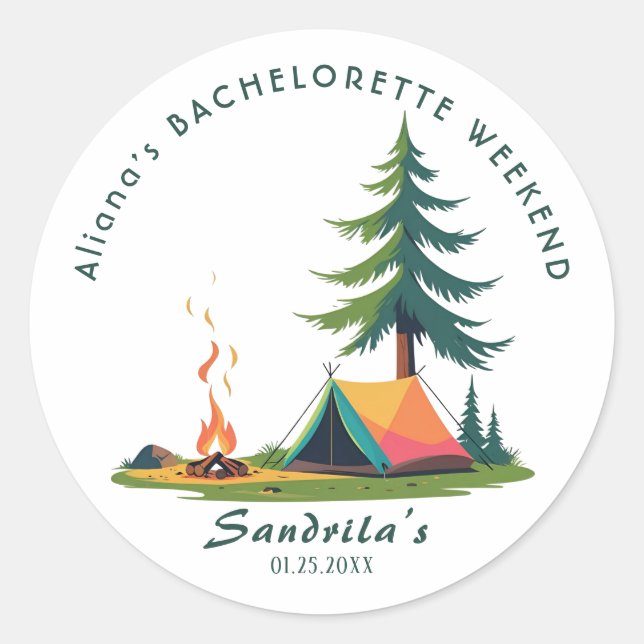 Simple Camping Weekend Bachelorette Party  Classic Round Sticker (Front)