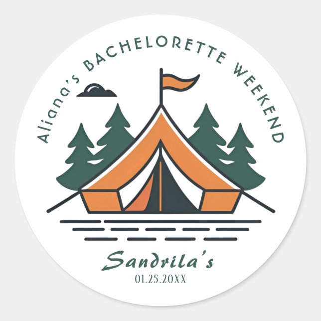 Simple Camping Weekend Bachelorette Party  Classic Round Sticker (Front)
