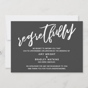 Simple Cancelled Wedding Dark Grey Regretfully Car Invitation