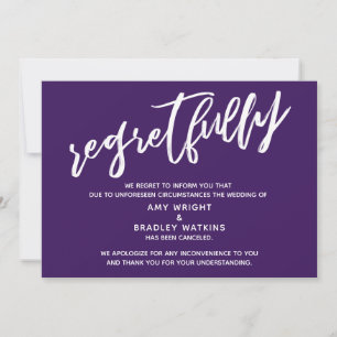 Simple Cancelled Wedding Regretfully Purple Card