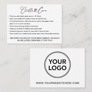 Simple Candle Care Instructions / Add Your Logo Business Card