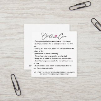 Simple Candle Care Instructions / Add Your Logo Square Business Card