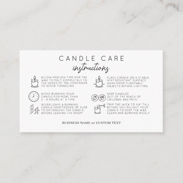 Simple Candle Care Safety Instructions Business Enclosure Card (Front)