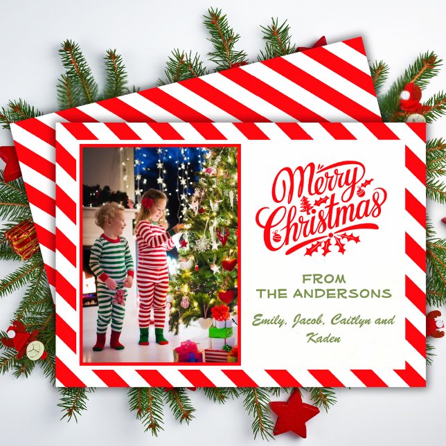 Simple Candy Cane Striped Merry Christmas Photo Holiday Card (Simple Candy Cane Striped Merry Christmas Photo Holiday Card)