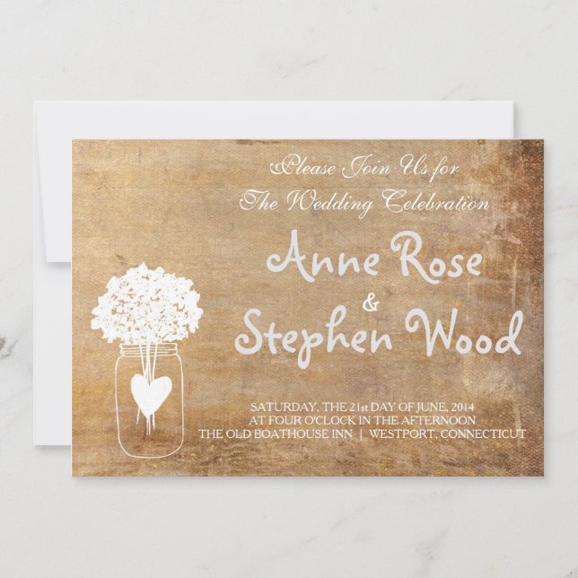 Simple Canvas Mason Jar Wedding Invitation (Front)