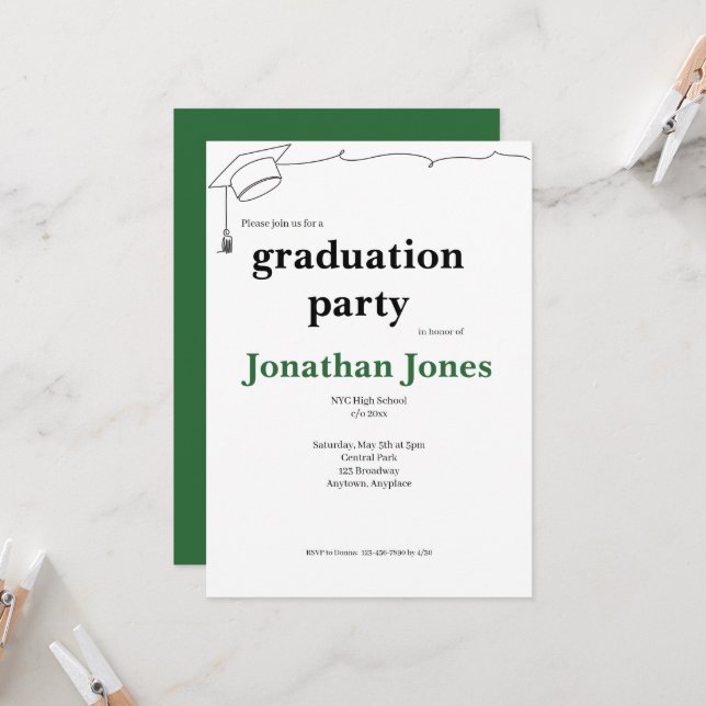 Simple Cap and Tassel Graduation Invitation (Front/Back In Situ)