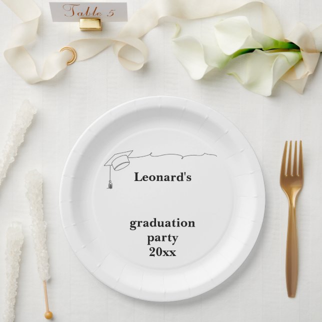 Simple Cap and Tassel Graduation Paper Plate (Wedding)
