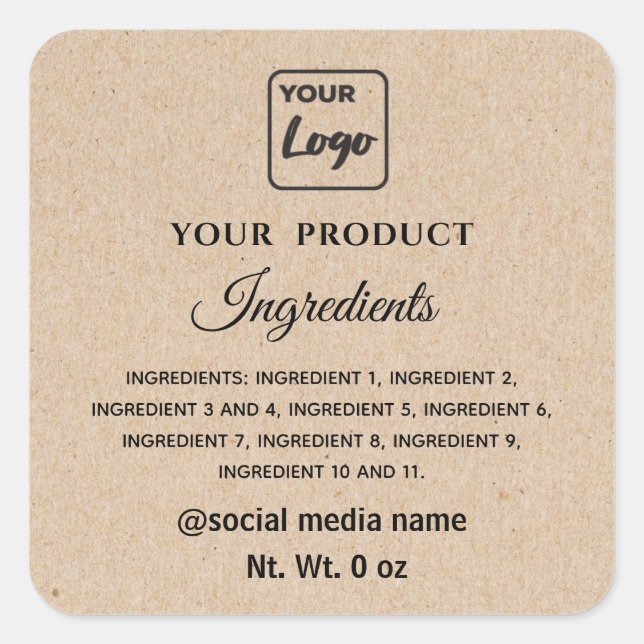 Simple cardboard look logo ingredients list  square sticker (Front)