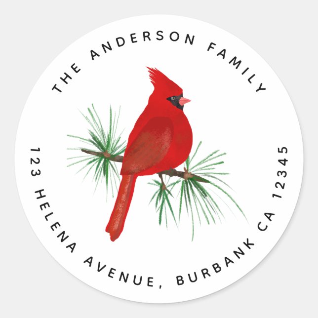 Simple Cardinal Return Address  Classic Round Sticker (Front)