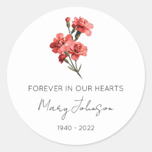 Simple Carnation Memorial Classic Round Sticker