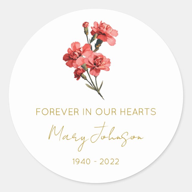 Simple Carnation Memorial  Classic Round Sticker (Front)