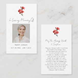 Simple Carnation Photo Funeral Prayer Card