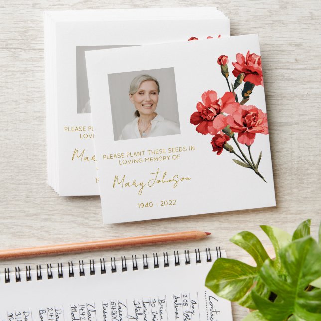 Simple Carnation Photo Funeral Seed Envelope (Stacked)