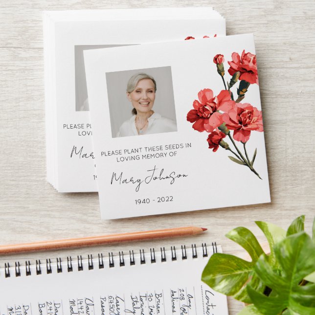 Simple Carnation Photo Funeral Seed Envelope (Stacked)