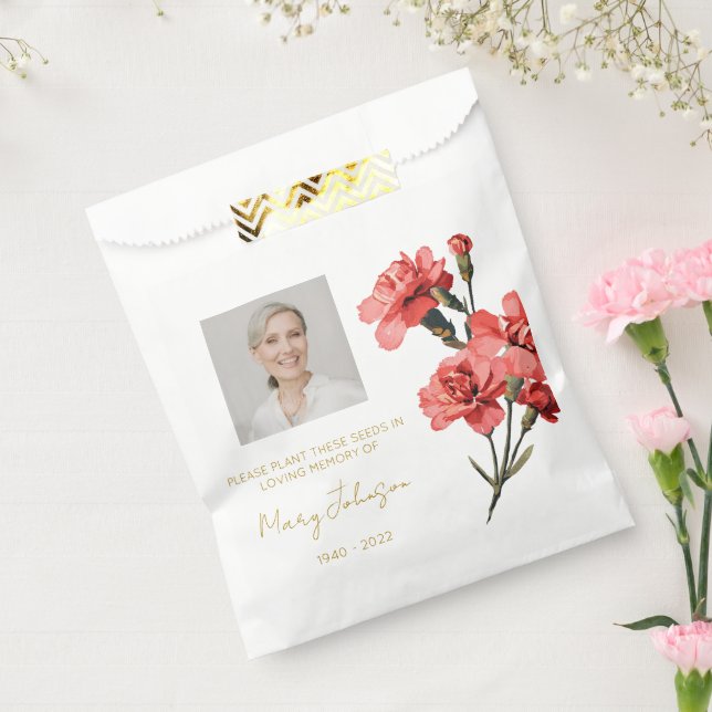 Simple Carnation Photo Funeral Seed Favour Bag (Sealed)