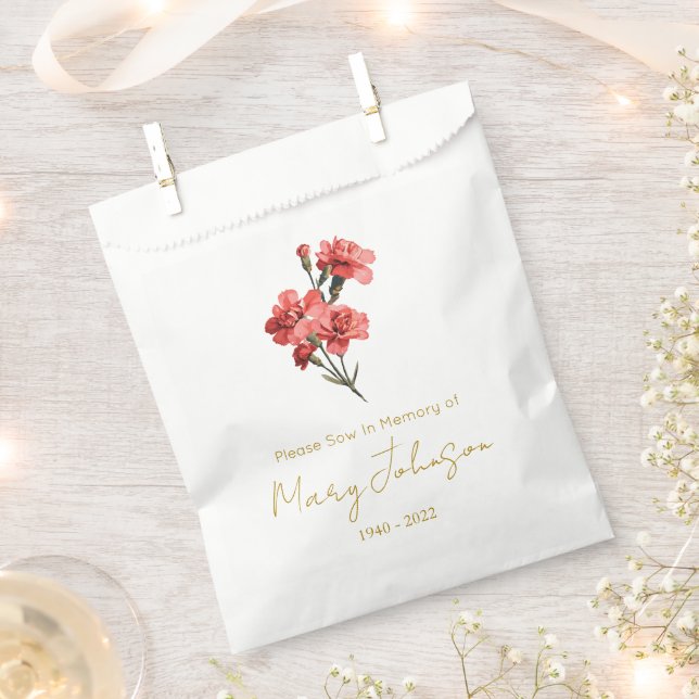 Simple Carnation Seed packet Funeral  Favour Bag (Clipped)