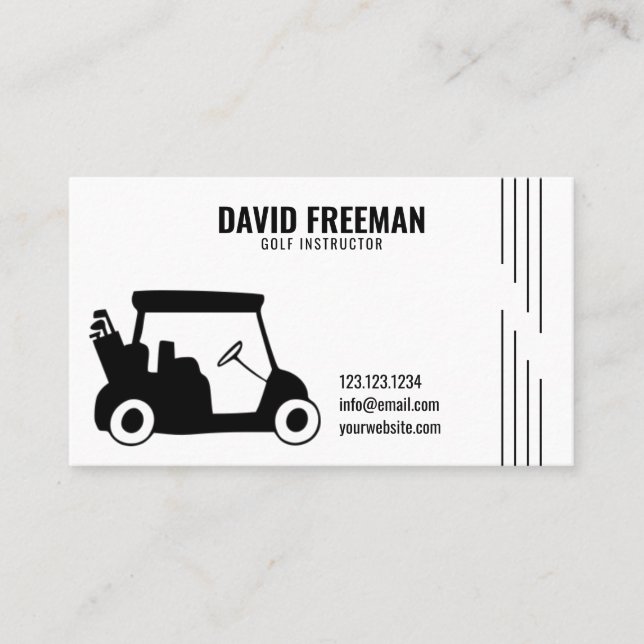 Simple Cart Silhouette White Golf Instructor Business Card (Front)