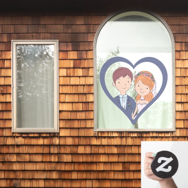 Simple, Cartoon-Iike Spouses Illustration Wedding  (Home Window)