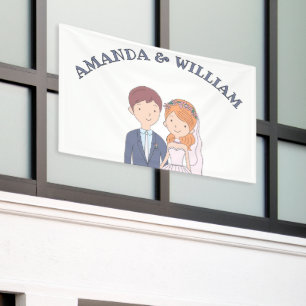 Simple, Cartoon-Iike Spouses Illustration Wedding Banner