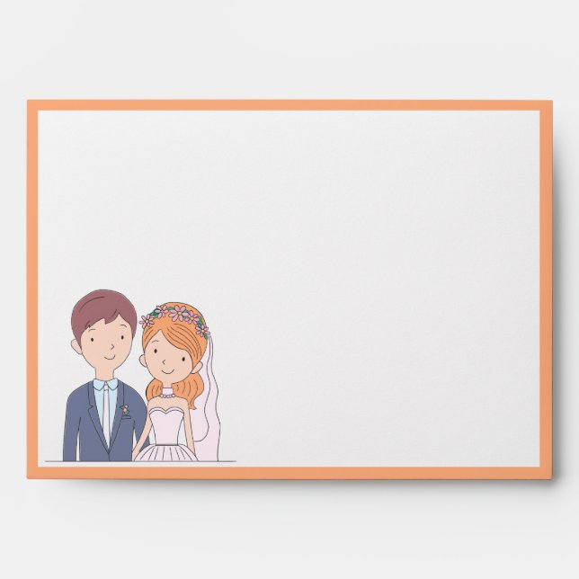 Simple, Cartoon-Iike  Spouses Illustration Wedding Envelope (Front)