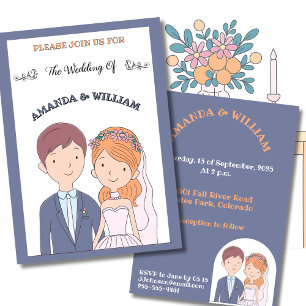 Simple, Cartoon-Iike Spouses Illustration Wedding Invitation