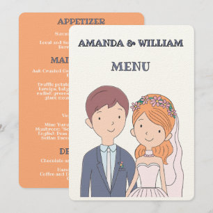 Simple, Cartoon-Iike Spouses Illustration Wedding Menu
