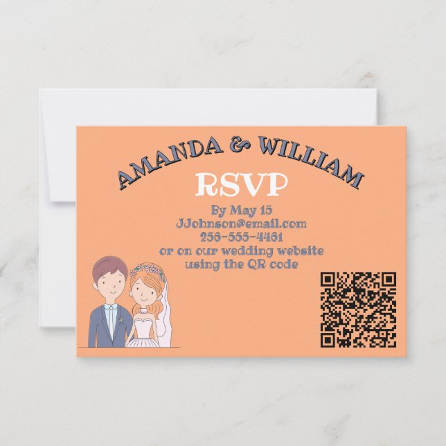 Simple, Cartoon-Iike Spouses Illustration Wedding  RSVP Card (Front)