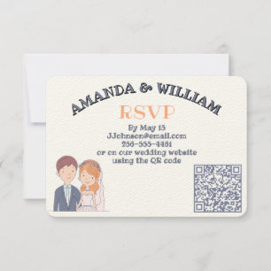 Simple, Cartoon-Iike Spouses Illustration Wedding RSVP Card