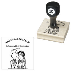 Simple, Cartoon-Iike Spouses Illustration Wedding Rubber Stamp