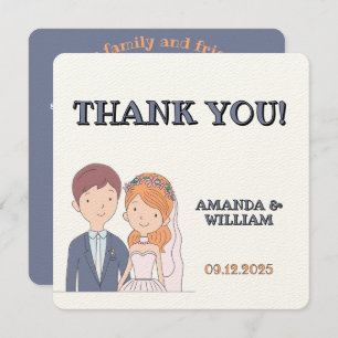 Simple, Cartoon-Iike Spouses Illustration Wedding  Thank You Card