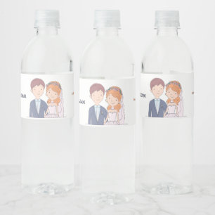 Simple, Cartoon-Iike  Spouses Illustration Wedding Water Bottle Label