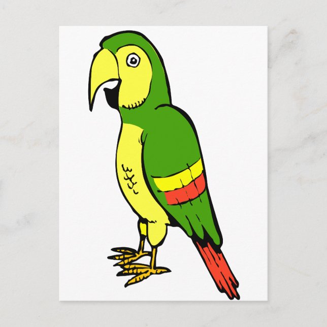 Simple cartoon parrot with yellow and green postcard (Front)