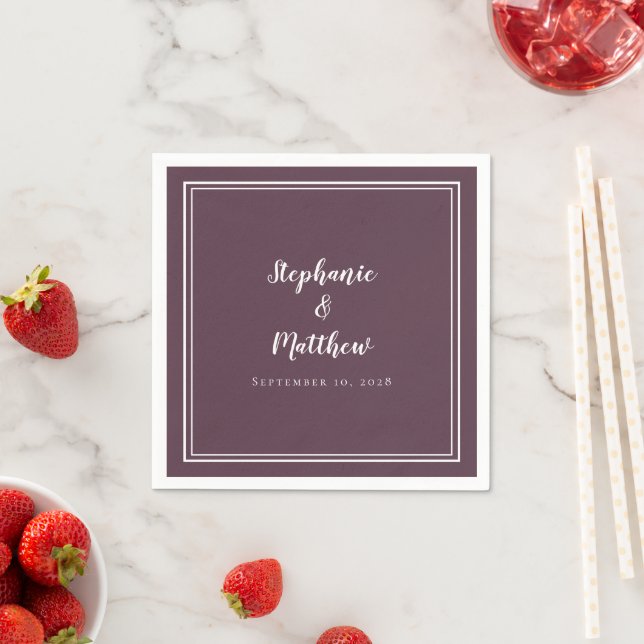 Simple Cassis Purple Minimalist Wedding Party Napkin (Insitu)